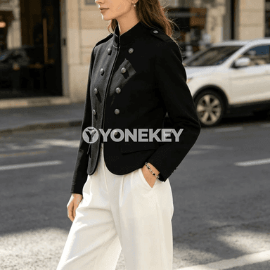 Aýally ýeňil boýunly uzyn ýeňli düwmejikli moda penjek