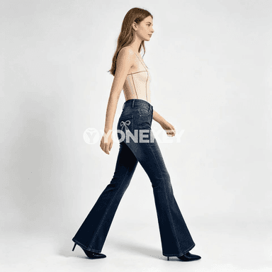 Zenanlar üçin giň balakly jeans, ýokary elastik, gündelik stil