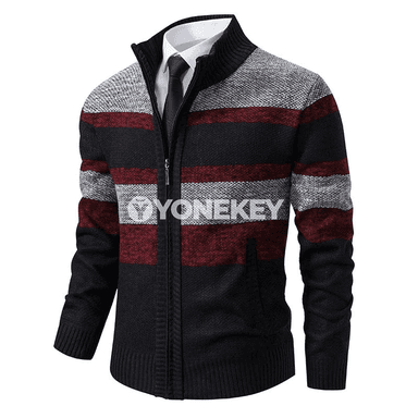 Erkekler üçin gyş cardigan sviter, ýokary boýunly, zipli