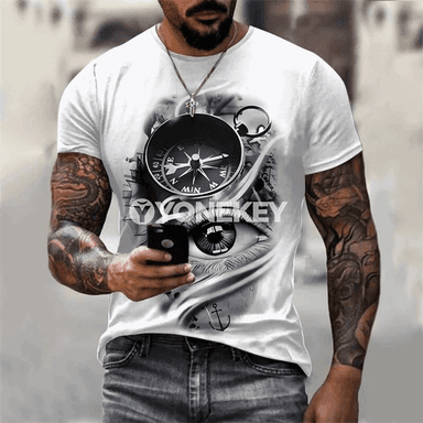 Retro kompasly köýnek, ýaz-tomus üçin giň kesimli erkek futbolkasy