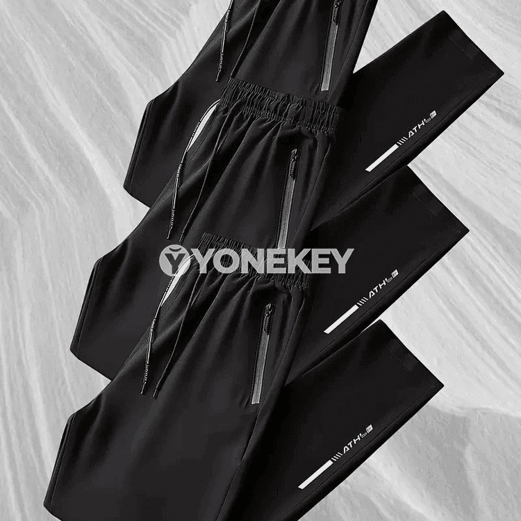 Erkekler üçin 3 bölek giň paçaly sport balaklary, elastik bili bilen