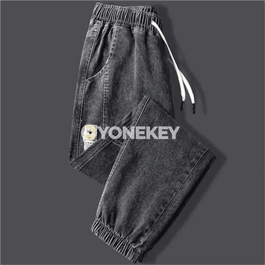 Erkekler üçin ýyly fleece jeans jalbarlar, giň kesimli, gyşlyk