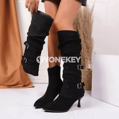 Zenanlar üçin retro stil ýokary ökjeli dyzdan aşak pili köwüşleri
