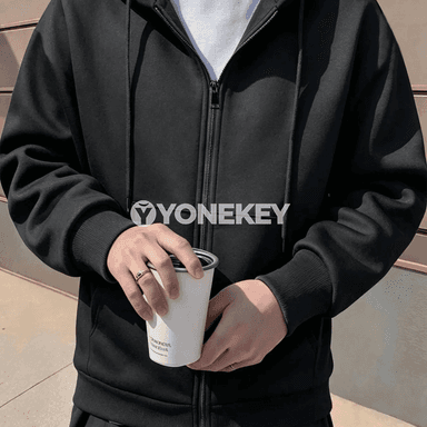 Erkekler üçin ýyly kapýuşonly zipli hudi, içi fleece