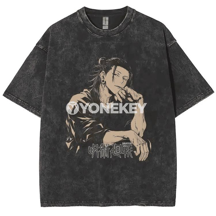 Gojo Satoru anime erkek-gyzlar üçin pagta futbolka, retro stil