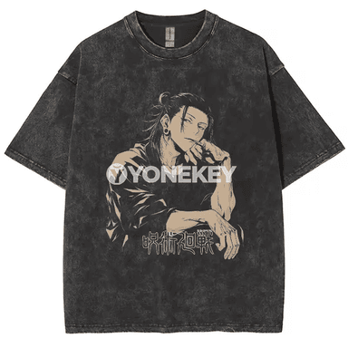 Gojo Satoru anime erkek-gyzlar üçin pagta futbolka, retro stil