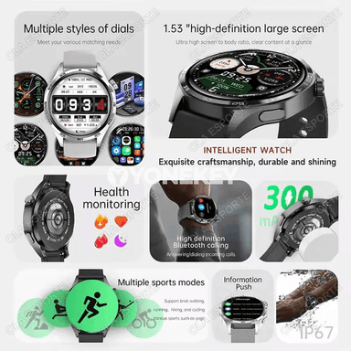 GPS, NFC, ýürek urşy gözegçiligi bolan erkek akylly sagat, 360×360 AMOLED