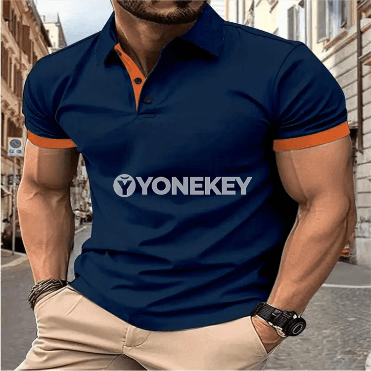 Erkekler üçin gysga ýeňli polo köýnek, kontrast reňkli gündelik futbolka
