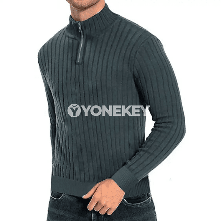 Erkekler üçin ýarym boýun ziperli giň switer, ýazgy-gyş üçin rahat model