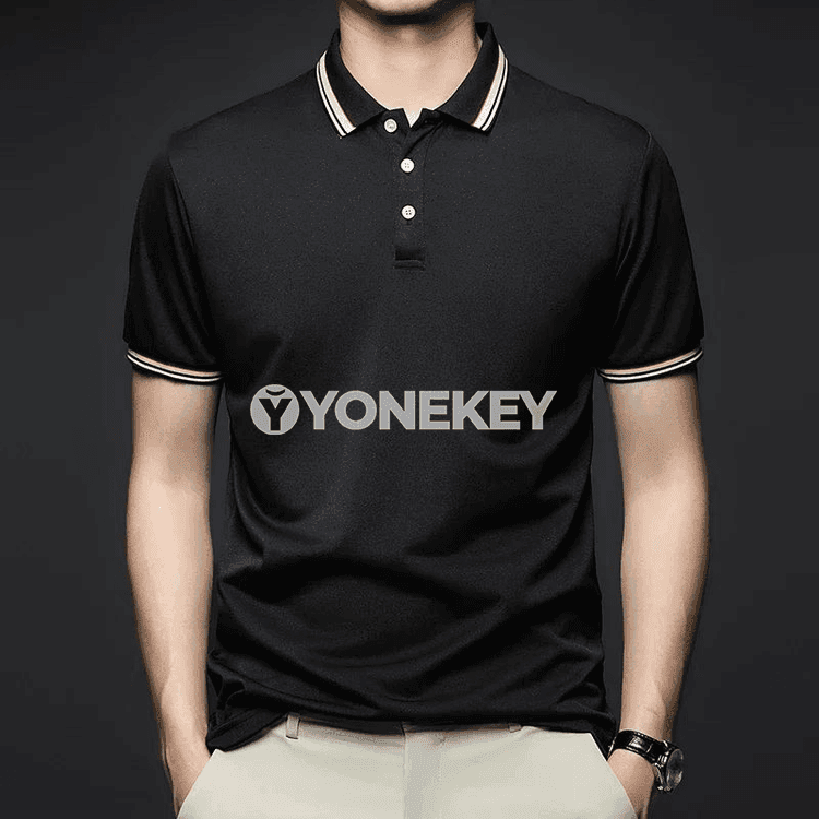 Erkekler üçin zolakly polo futbolka, ýeňil we dem alýan, tomuslyk