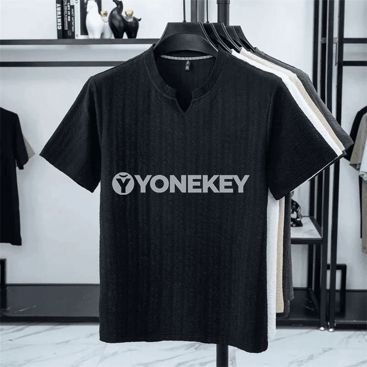 Erkekler üçin gysga ýeňli gündelik Henley futbolka, ýumşak we rahat