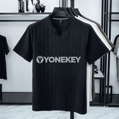 Erkekler üçin gysga ýeňli gündelik Henley futbolka, ýumşak we rahat
