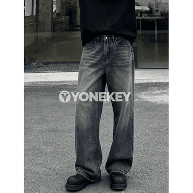 Erkekler üçin giň kesimli denim jynsy balaklar, şäher stili