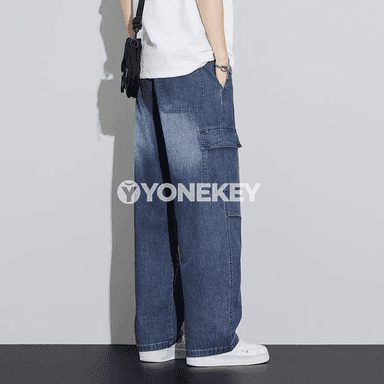 Erkekler üçin ýeňil giň balakly denim jinsiler, rahat gündelik stil