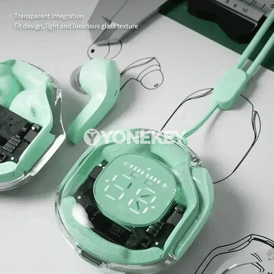 Bluetooth TWS simsiz gulaklyja: sanly displeý, sensor dolandyryş