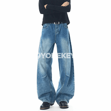 Erkekler üçin giň balak, vintage denim, giň paçaly, gündelik stil