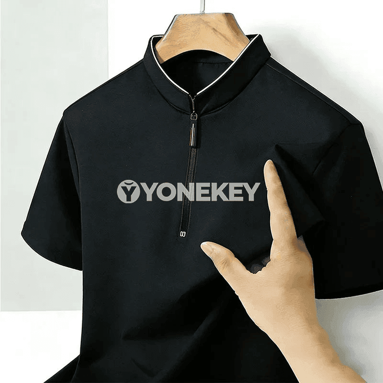 Erkekler üçin dik ýaka, ýarym fermuarly polo köýnek, tomuslyk