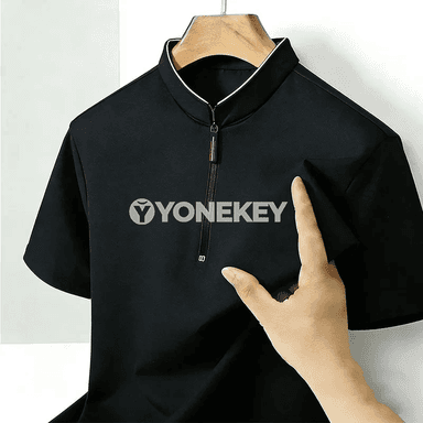Erkekler üçin dik ýaka, ýarym fermuarly polo köýnek, tomuslyk