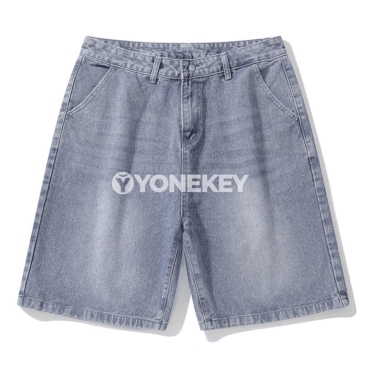 Erkekler üçin ýazky jeans şortik, giň oturan, döwrebap ýuwulan görnüş