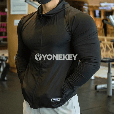 Erkekler üçin ýeňil sport hudi, fermuarly, uzyn ýeňli