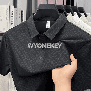 Erkekler üçin jacquard polo futbolka, ýeňil, dem alýan, ýazky-güýzki