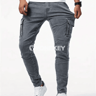 Erkekler üçin streç denim jinsiler, ýuwulan gaty reňkli gündelik balaklar
