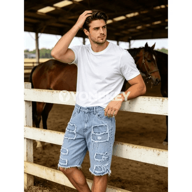 Erkekler üçin vintage denim şortik, rahat we moda stil