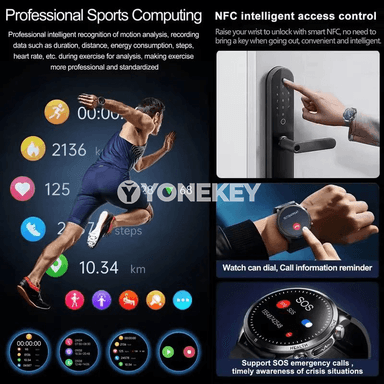 GUHUAVMI akylly sagat, saglyk gözegçiligi, ECG, NFC, 1.43 dýum AMOLED