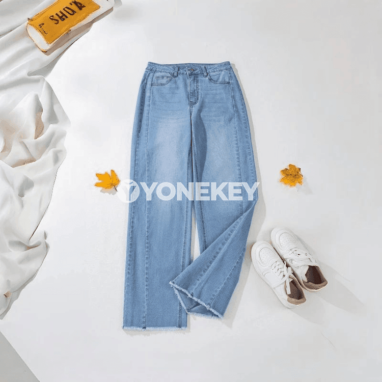 Aýal-gyzlar üçin giň gök jeans, giň balakly rahat denim