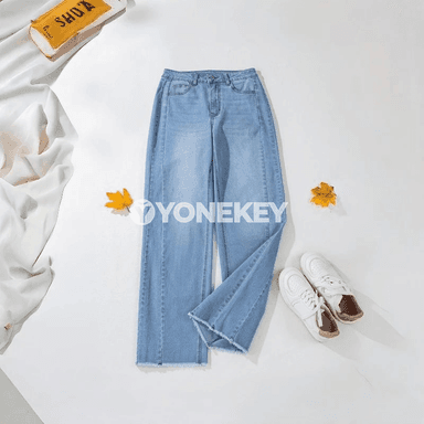 Aýal-gyzlar üçin giň gök jeans, giň balakly rahat denim