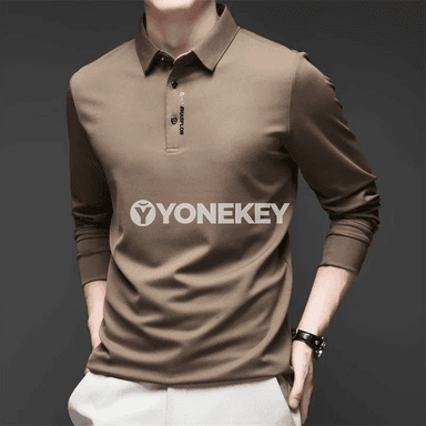 Erkekler üçin badge-li business casual uzyn ýeňli polo köýnek