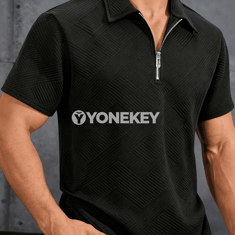 Erkekler üçin dem alýan polo köýnek, ýarym zip, ýaz-tomus