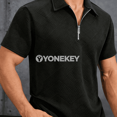 Erkekler üçin dem alýan polo köýnek, ýarym zip, ýaz-tomus