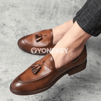 Erkekler üçin klassiki deri loafers köwüşleri, ofis we gündelik stil