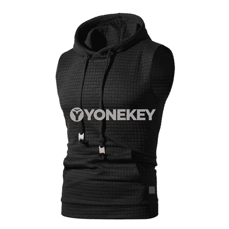 Erkekler üçin ýeňil kapşonly sport maýkasy, fermuarly, ýeňsiz