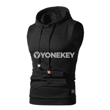 Erkekler üçin ýeňil kapşonly sport maýkasy, fermuarly, ýeňsiz