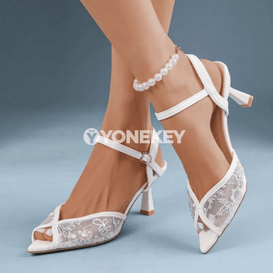 Zenanlar üçin seýkilli stiletto sandal, beýik ökjeli, tokly