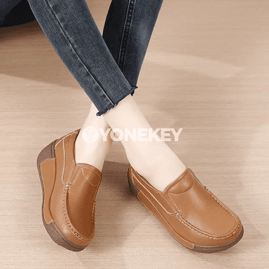 Zenanlar üçin klassik loafer köwüşler, ýokary hilli deri, platformaly