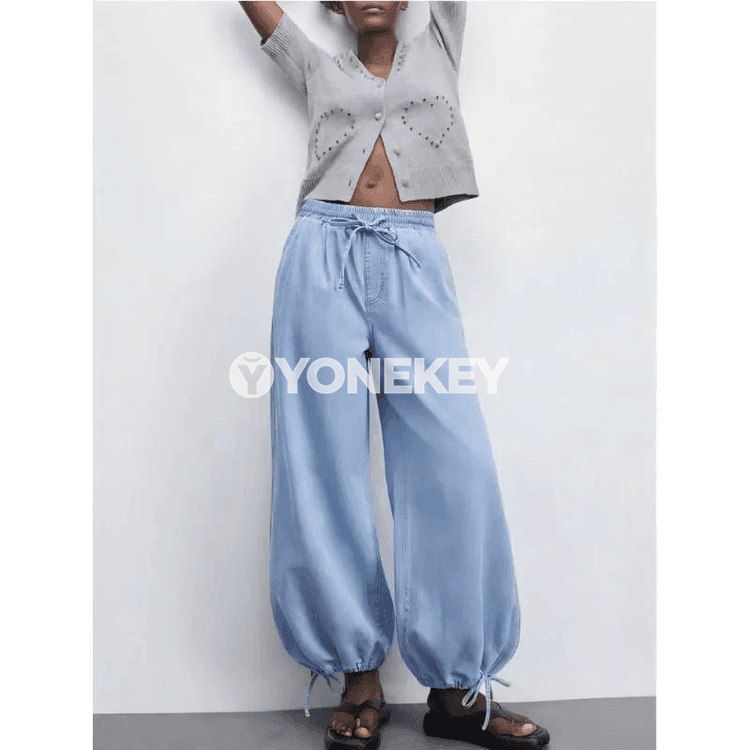 Zenanlar üçin ýokary belli giň balaçly rahat jeans balaklar