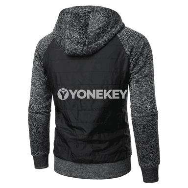 Erkekler üçin güýz-gyş fermuarly kapüşonly patchwork hudisi