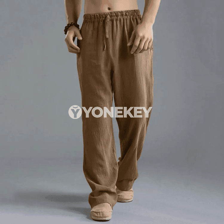 Erkekler üçin pagta-lin ýeňil balaklar, dem alýan gündelik model