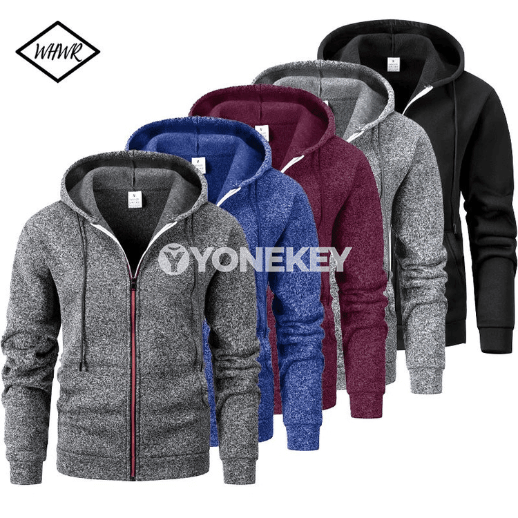 Erkekler üçin kapýuşonly fermuarly jaket, güýz-gyş üçin rahat