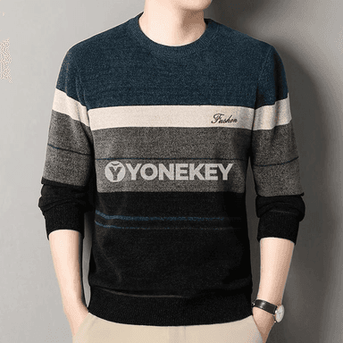 Erkekler üçin zolakly ýyly switer, içi fleesli