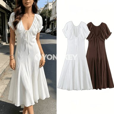 Zenanlar üçin tomusky V boýunly elegant uzyn köýnek