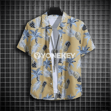 Erkekler üçin retro pişik suratly ýazky gysga ýeňli köýnek