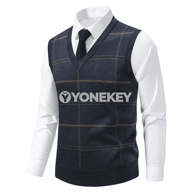 Erkekler üçin V boýunly örme switer, güýz-gyş üçin ýyly ýeňsiz top