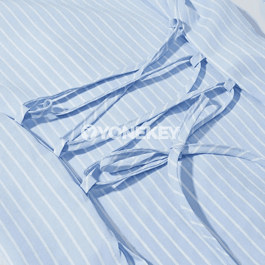 Zenanlar üçin zolakly köýnek-bluza, bogunly ýeňli, sypaýy stil