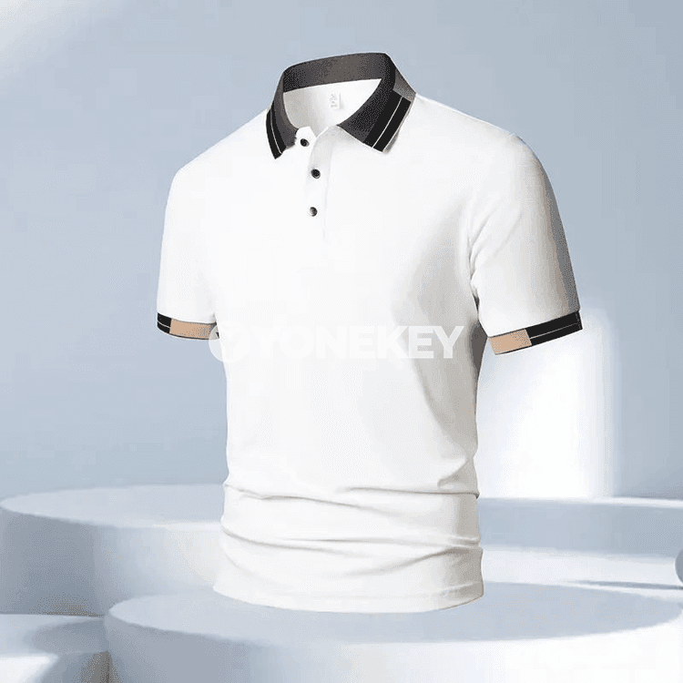 Erkekler üçin ýeňil, dem alýan ýarym ýeňli business casual polo köýnek
