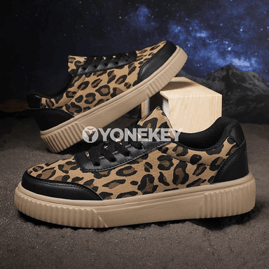 Leopard nagyşly zenan krossowkalary, platformaly, ýüplü, ýeňil we dem alýan