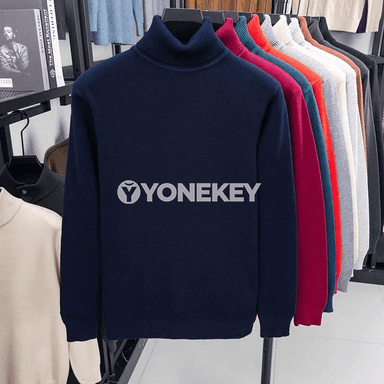 Erkekler üçin ýyly trikotaž liýafkaly boýun switer, slim fit